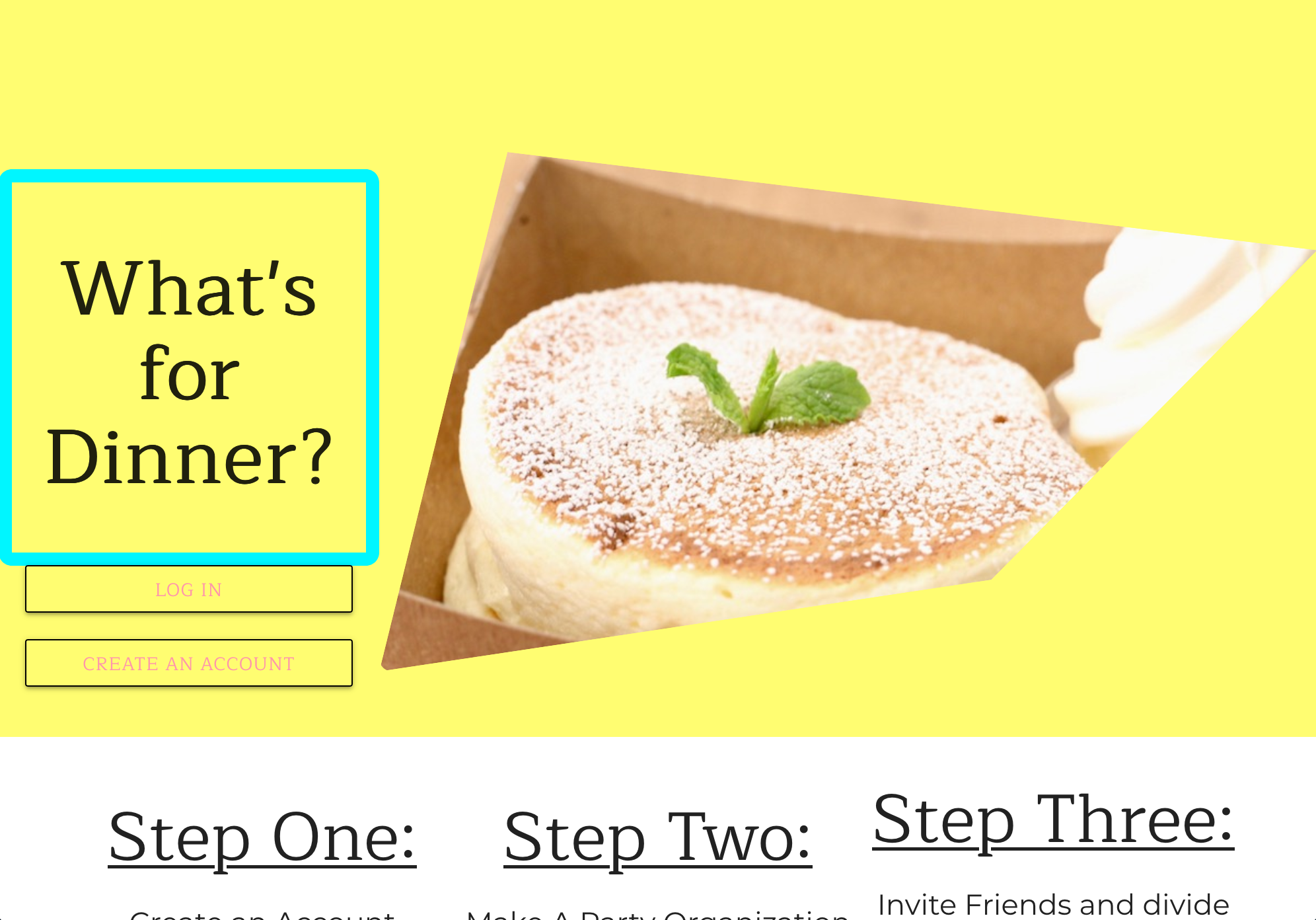 A desktop screenshot of the What's For Dinner landing page